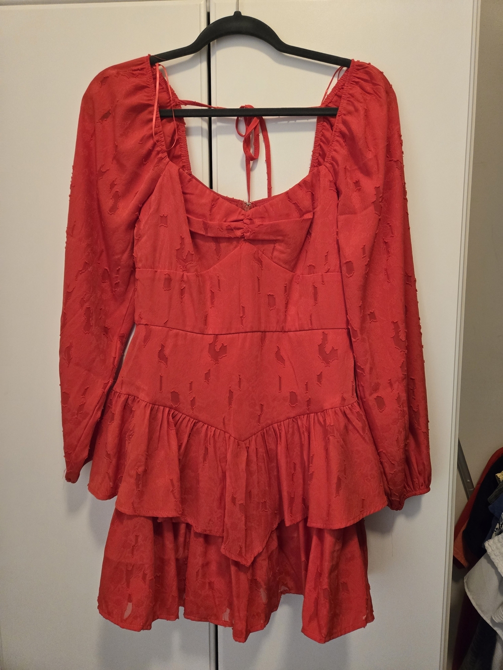 Francesca's Collections Red Long Sleeve Tiered Mini Dress